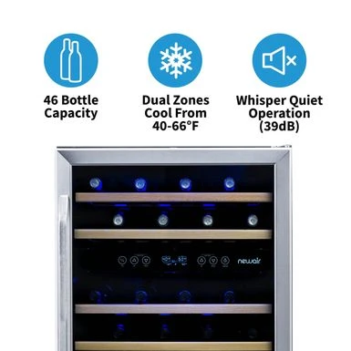 NewAir 24 Built-in 46 Bottle Dual Zone Compressor Wine Fridge, Quiet Operation With Beech Wood Shelves - Silver 9 NewAir 24 Built-in 46 Bottle Dual Zone Compressor Wine Fridge, Quiet Operation With Beech Wood Shelves - Silver - Image 7