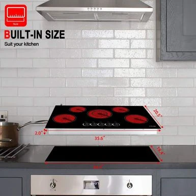 Gasland Chef 36"Built-in Radiant Electric Cooktop With 5 Burners, Electric Ceramic Cooktop Knob Control, 240V - Black 4 Gasland Chef 36"Built-in Radiant Electric Cooktop With 5 Burners, Electric Ceramic Cooktop Knob Control, 240V - Black - Image 2