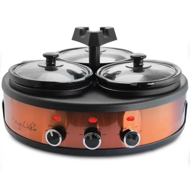 Round Triple 1.5 Qt Slow Cooker Server In Copper With 3 Ceramic Pots - Variable Temperature Control - Stoneware - 1-2 Quarts 11 Round Triple 1.5 Qt Slow Cooker Server In Copper With 3 Ceramic Pots - Variable Temperature Control - Stoneware - 1-2 Quarts - Image 9
