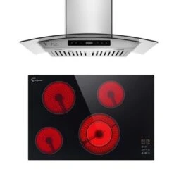 2 Piece Kitchen Appliances Packages Including 30" Radiant Electric Cooktop And 30" Wall Mount Range Hood - Black