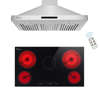 2 Piece Kitchen Appliances Packages Including 36" Radiant Electric Cooktop And 36" Wall Mount Range Hood - Black 3 2 Piece Kitchen Appliances Packages Including 36" Radiant Electric Cooktop And 36" Wall Mount Range Hood - Black