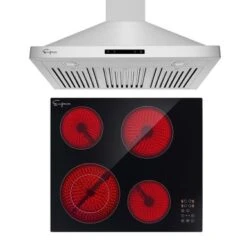 2 Piece Kitchen Appliances Packages Including 24" Radiant Electric Cooktop And 30" Wall Mount Range Hood - 24"