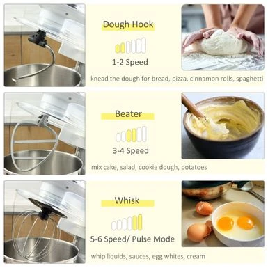 HOMCOM Stand Mixer With Splash Guard, Electric Hand Mixer Set With 6 Qt. Large Mixing Bowl - 14.5" X 9" X 14.5" - White 22 HOMCOM Stand Mixer With Splash Guard, Electric Hand Mixer Set With 6 Qt. Large Mixing Bowl - 14.5" X 9" X 14.5" - White - Image 20