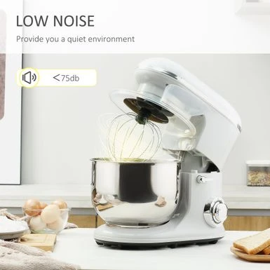 HOMCOM Stand Mixer With Splash Guard, Electric Hand Mixer Set With 6 Qt. Large Mixing Bowl - 14.5" X 9" X 14.5" - White 18 HOMCOM Stand Mixer With Splash Guard, Electric Hand Mixer Set With 6 Qt. Large Mixing Bowl - 14.5" X 9" X 14.5" - White - Image 16