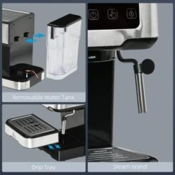 HOMCOM 1-2 Cup Stainless Steel Espresso Machine With Milk Frother Wand & Removable Water Tank, Coffee Gift - 14.5" L X 9" W X 11.75" H - Black, Silver -KitchenAid Shop 2342df6b 0c9a 4d62 a52e 9b50384c41f2