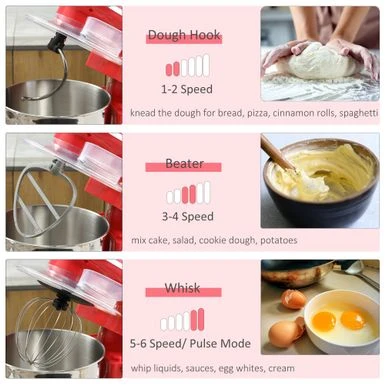 HOMCOM Stand Mixer With Splash Guard, Electric Hand Mixer Set With 6 Qt. Large Mixing Bowl - 14.5" X 9" X 14.5" - White 7 HOMCOM Stand Mixer With Splash Guard, Electric Hand Mixer Set With 6 Qt. Large Mixing Bowl - 14.5" X 9" X 14.5" - White - Image 5