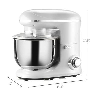 HOMCOM Stand Mixer With Splash Guard, Electric Hand Mixer Set With 6 Qt. Large Mixing Bowl - 14.5" X 9" X 14.5" - White 14 HOMCOM Stand Mixer With Splash Guard, Electric Hand Mixer Set With 6 Qt. Large Mixing Bowl - 14.5" X 9" X 14.5" - White - Image 12