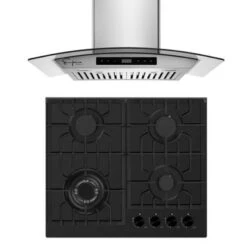 2 Piece Kitchen Appliances Packages Including 24" Gas Cooktop And 30" Wall Mount Range Hood - Black