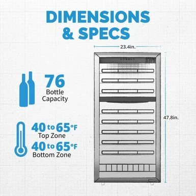 NewAir Freestanding 76 Bottle Dual Zone Compressor Wine Fridge With Low-Vibration Ultra-Quiet Inverter Compressor - Black 10 NewAir Freestanding 76 Bottle Dual Zone Compressor Wine Fridge With Low-Vibration Ultra-Quiet Inverter Compressor - Black - Image 8