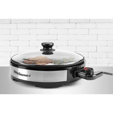 Elite Gourmet - 12" Deluxe Indoor Grill W Tempered Glass Lid, Stainless Steel - Black 3 Elite Gourmet - 12" Deluxe Indoor Grill W Tempered Glass Lid, Stainless Steel - Black