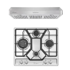 2 Piece Kitchen Appliances Packages Including 24" Gas Cooktop And 30" Under Cabinet Range Hood - Silver