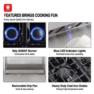 GASLAND Chef 48'' Gas Rangetop With Indicator Light 6 Deep Recessed Sealed Burners & Griddle Continuous Cast Iron Grates - Silver 5 GASLAND Chef 48'' Gas Rangetop With Indicator Light 6 Deep Recessed Sealed Burners & Griddle Continuous Cast Iron Grates - Silver - Image 3