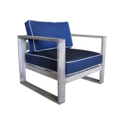 Mamaroneck Grey Teak Outdoor Club Chair With Cushions By Havenside Home - Navy