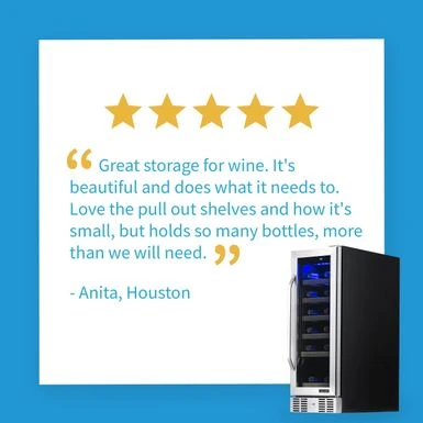 Newair 12" Built-In 19 Bottle Wine Fridge In Stainless Steel, With Precision Digital Thermostat And Premium Beech Wood Shelves - Black 8 Newair 12" Built-In 19 Bottle Wine Fridge In Stainless Steel, With Precision Digital Thermostat And Premium Beech Wood Shelves - Black - Image 6