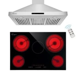 2 Piece Kitchen Appliances Packages Including 30" Radiant Electric Cooktop And 36" Wall Mount Range Hood - Black