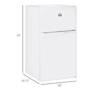HOMCOM Double Door Mini Fridge With Freezer, 3.2 Cu.Ft Compact Refrigerator With Adjustable Shelf, Adjustable Thermostat - 18" W X 19.75" D X 34" H - White 4 HOMCOM Double Door Mini Fridge With Freezer, 3.2 Cu.Ft Compact Refrigerator With Adjustable Shelf, Adjustable Thermostat - 18" W X 19.75" D X 34" H - White - Image 2