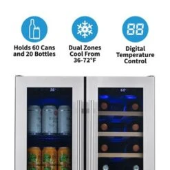 NewAir 24" Built-in Dual Zone 18 Bottle And 58 Can French Door Wine And Beverage Fridge In Stainless Steel - Stainless Steel -KitchenAid Shop 5ec87466 0c8f 4bba 9a89 6b10782e7e26