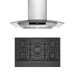 2 Piece Kitchen Package With 30" Gas Cooktop & 30" Ducted Wall Mount Range Hood - N/A - Silver