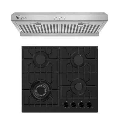 2 Piece Kitchen Appliances Packages Including 24" Gas Cooktop And 30" Under Cabinet Range Hood - Black 3 2 Piece Kitchen Appliances Packages Including 24" Gas Cooktop And 30" Under Cabinet Range Hood - Black