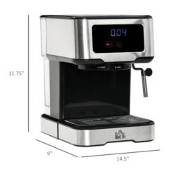 HOMCOM 1-2 Cup Stainless Steel Espresso Machine With Milk Frother Wand & Removable Water Tank, Coffee Gift - 14.5" L X 9" W X 11.75" H - Black, Silver -KitchenAid Shop 69dc63a5 0d1d 48b7 86fd f9cf6b36fe58