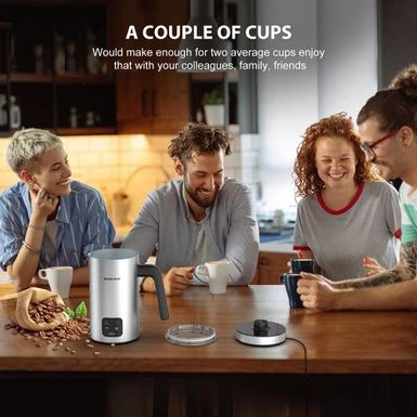 Milk Frother, Electric Milk Warmer With Touch Screen - Black+Silver 4 Milk Frother, Electric Milk Warmer With Touch Screen - Black+Silver - Image 2