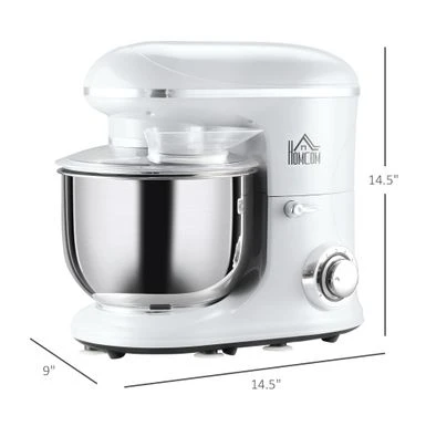 HOMCOM Stand Mixer With Splash Guard, Electric Hand Mixer Set With 6 Qt. Large Mixing Bowl - 14.5" X 9" X 14.5" - White 21 HOMCOM Stand Mixer With Splash Guard, Electric Hand Mixer Set With 6 Qt. Large Mixing Bowl - 14.5" X 9" X 14.5" - White - Image 19