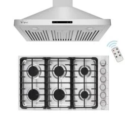 2 Piece Kitchen Appliances Packages Including 36" Gas Cooktop And 36" Wall Mount Range Hood - Silver