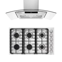 2 Piece Kitchen Appliances Packages Including 36" Gas Cooktop And 36" Island Range Hood - 36"