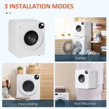 HOMCOM Compact Laundry Dryer Machine, 1300W, 3.22 Cu. Ft. Electric Portable Clothes Dryer With 7 Drying Modes - 23.5" X 20" X 27.5" - White 8 HOMCOM Compact Laundry Dryer Machine, 1300W, 3.22 Cu. Ft. Electric Portable Clothes Dryer With 7 Drying Modes - 23.5" X 20" X 27.5" - White - Image 6
