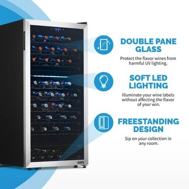 NewAir Freestanding 76 Bottle Dual Zone Compressor Wine Fridge With Low-Vibration Ultra-Quiet Inverter Compressor - Black 7 NewAir Freestanding 76 Bottle Dual Zone Compressor Wine Fridge With Low-Vibration Ultra-Quiet Inverter Compressor - Black - Image 5