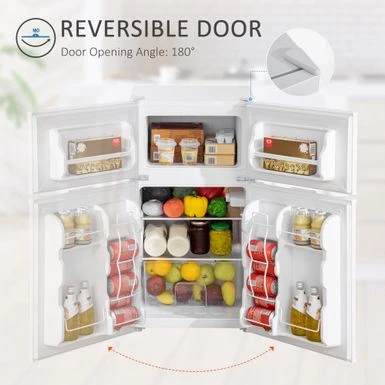 HOMCOM Double Door Mini Fridge With Freezer, 3.2 Cu.Ft Compact Refrigerator With Adjustable Shelf, Adjustable Thermostat - 18" W X 19.75" D X 34" H - White 7 HOMCOM Double Door Mini Fridge With Freezer, 3.2 Cu.Ft Compact Refrigerator With Adjustable Shelf, Adjustable Thermostat - 18" W X 19.75" D X 34" H - White - Image 5