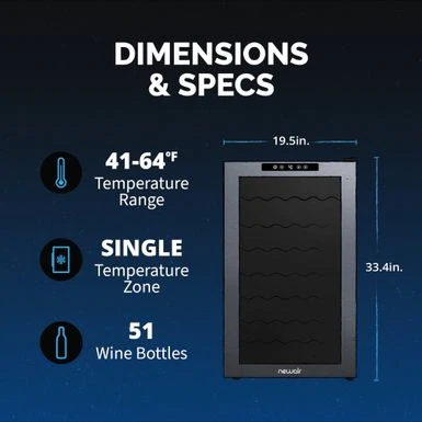 Newair Shadow Series Wine Cooler Refrigerator 51 Bottle, Freestanding Mirrored Wine Fridge With Compressor Cooling - Black 9 Newair Shadow Series Wine Cooler Refrigerator 51 Bottle, Freestanding Mirrored Wine Fridge With Compressor Cooling - Black - Image 7