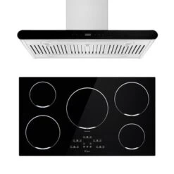 2 Piece Kitchen Appliances Packages Including 36" Induction Cooktop And 36" Island Range Hood - Black