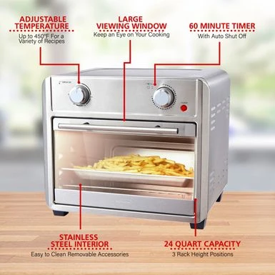 Brentwood 1700 Watt 24 Quart Convection Air Fryer Toaster Oven In Silver - 17.25" X 15.75" X 13.25" - Silver - 17.25" X 15.75" X 13.25" 6 Brentwood 1700 Watt 24 Quart Convection Air Fryer Toaster Oven In Silver - 17.25" X 15.75" X 13.25" - Silver - 17.25" X 15.75" X 13.25" - Image 4