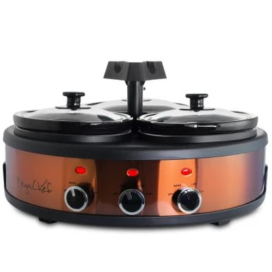 Round Triple 1.5 Qt Slow Cooker Server In Copper With 3 Ceramic Pots - Variable Temperature Control - Stoneware - 1-2 Quarts 10 Round Triple 1.5 Qt Slow Cooker Server In Copper With 3 Ceramic Pots - Variable Temperature Control - Stoneware - 1-2 Quarts - Image 8