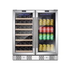 30 In. Freestanding 96-Can Beverage Center Cooler And 33-Bottle Wine Cellar Refrigerator - Stainless Steel