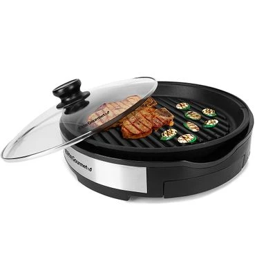 Elite Gourmet - 12" Deluxe Indoor Grill W Tempered Glass Lid, Stainless Steel - Black 4 Elite Gourmet - 12" Deluxe Indoor Grill W Tempered Glass Lid, Stainless Steel - Black - Image 2