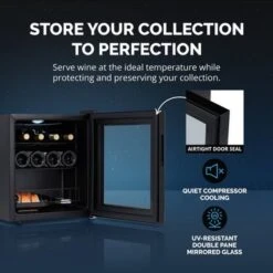 Newair Shadow Series Wine Cooler Refrigerator 16 Bottle, Freestanding And Mirrored With Double-Layer Tempered Glass Door - Black -KitchenAid Shop 94e97a54 bdd0 4b14 a9cd db1df6c021ee