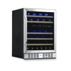NewAir 24 Built-in 46 Bottle Dual Zone Compressor Wine Fridge, Quiet Operation With Beech Wood Shelves - Silver