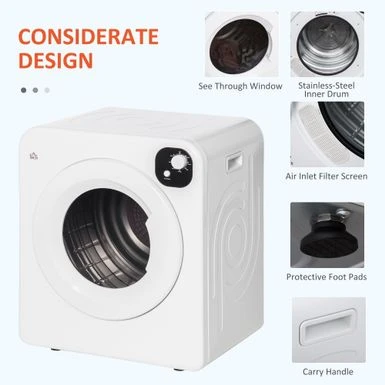 HOMCOM Compact Laundry Dryer Machine, 1300W, 3.22 Cu. Ft. Electric Portable Clothes Dryer With 7 Drying Modes - 23.5" X 20" X 27.5" - White 7 HOMCOM Compact Laundry Dryer Machine, 1300W, 3.22 Cu. Ft. Electric Portable Clothes Dryer With 7 Drying Modes - 23.5" X 20" X 27.5" - White - Image 5