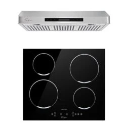 2 Piece Kitchen Appliances Packages Including 24" Induction Cooktop And 30" Under Cabinet Range Hood - Black