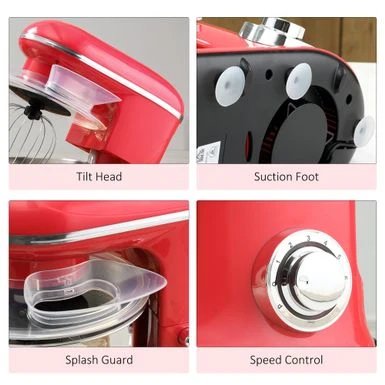 HOMCOM Stand Mixer With Splash Guard, Electric Hand Mixer Set With 6 Qt. Large Mixing Bowl - 14.5" X 9" X 14.5" - Red 8 HOMCOM Stand Mixer With Splash Guard, Electric Hand Mixer Set With 6 Qt. Large Mixing Bowl - 14.5" X 9" X 14.5" - Red - Image 6