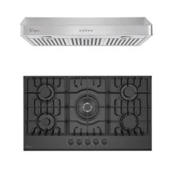 2 Piece Kitchen Appliances Packages Including 30" Gas Cooktop And 30" Under Cabinet Range Hood - Black