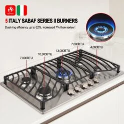 Gasland Chef 36" Built-in Gas Stovetop Stainless Steel 5 Italy Sabaf Burner NG/LPG Convertible Gas Cooktop,CSA Certification - Black -KitchenAid Shop b44f8428 220c 4446 b972 d05f47579d45