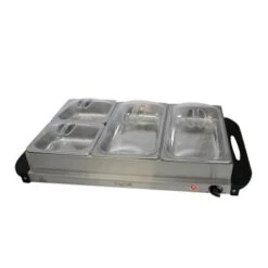 MegaChef Buffet Server & Food Warmer With 3 Sectional Trays - Electric - 3 - Silver