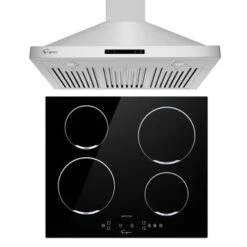 2 Piece Kitchen Appliances Packages Including 24" Induction Cooktop And 30" Wall Mount Range Hood - Black