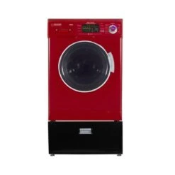 Equator Compact 13 Lbs Combination Washer Dryer Vented/Ventless Dry + Laundry Pedestal With Drawer - Red