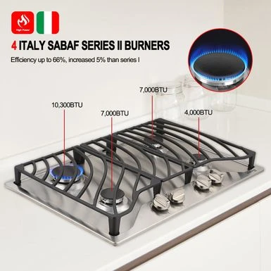 Gasland Chef 30" Gas Stovetop Stainless Steel 4 Italy Sabaf Burner Built-in Gas Cooktop NG/LPG Convertible - Black 8 Gasland Chef 30" Gas Stovetop Stainless Steel 4 Italy Sabaf Burner Built-in Gas Cooktop NG/LPG Convertible - Black - Image 6