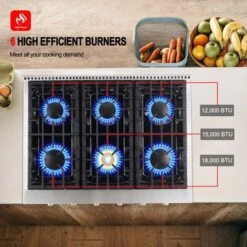 GASLAND Chef 36'' Gas Rangetop NG Pro RT3606- 120V,6 Deep Recessed Sealed Burners, Continuous Cast Iron Grates,Re-ignition - Silver -KitchenAid Shop d72a501e b1cb 4f89 b48e ee5b5af3a04b