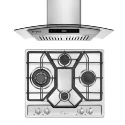 2 Piece Kitchen Appliances Packages Including 24" Gas Cooktop And 30" Wall Mount Range Hood - Silver